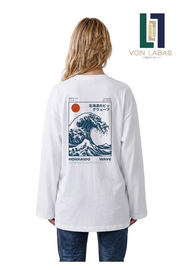 Wide Sleeve Oversize Long Sleeve White Tshirt 100% Cotton Printed Summer T-Shirt