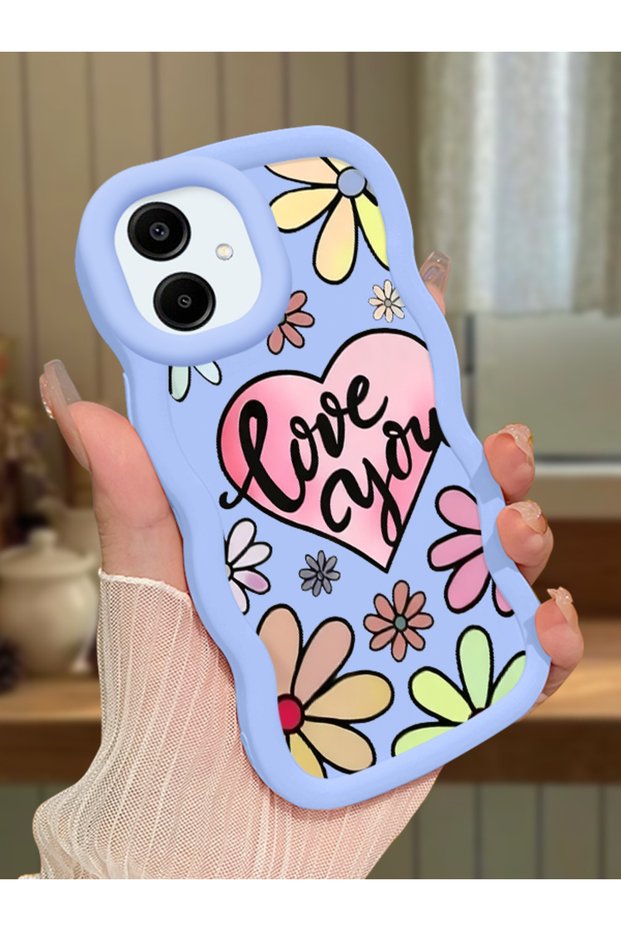 Samsung Galaxy A06 Compatible Case Camera Protector Blue Silicone Couple Phone Case Floral Pattern