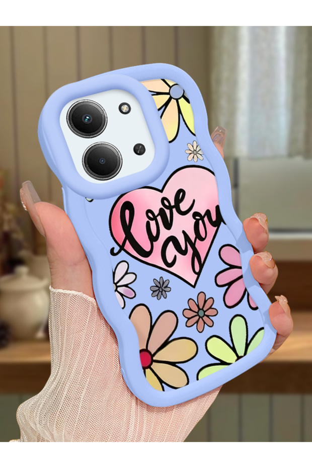 Redmi 15C 4g Compatible Case Camera Protector Blue Silicone Couple Phone Case Floral Pattern