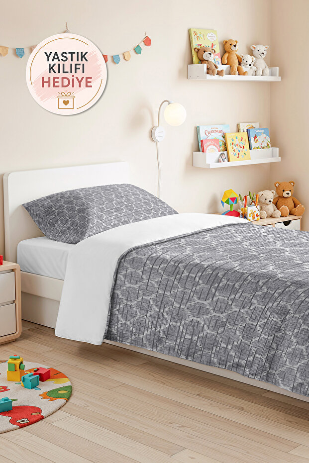 Gray Geometric Modern Young Room Single Pique Set - Anthracite 160X220 cm Quilted Bedspread