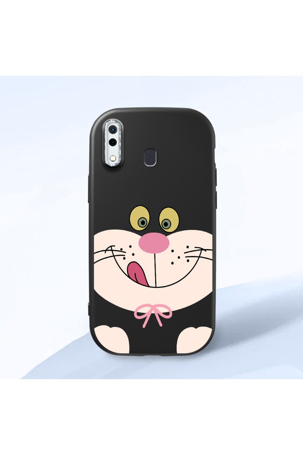 Samsung Galaxy A30 Compatible Case Camera Protective Black Silicone Couple Phone Case with Cute Pattern