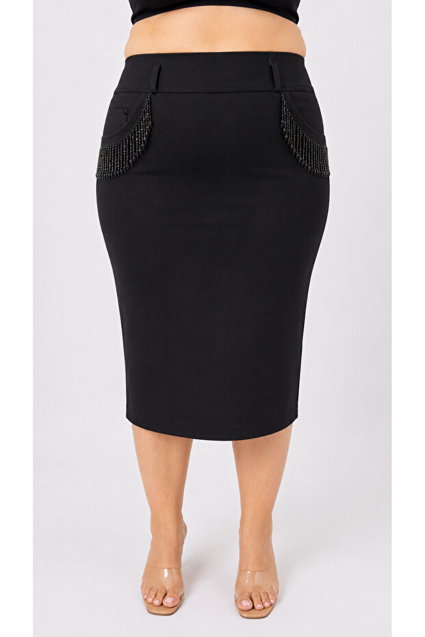 Plus Size Knitted Stone Pencil Skirt