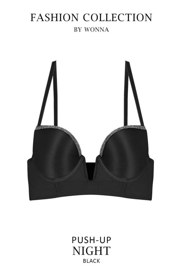Lirio 2574 Detailed Shiny Micro Fabric Padded Low-Cut Bustier Bra Black