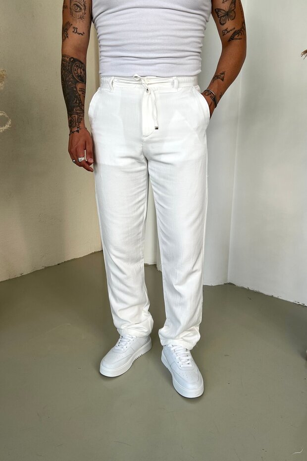 Lob Comfortable Fit Cotton Trousers White