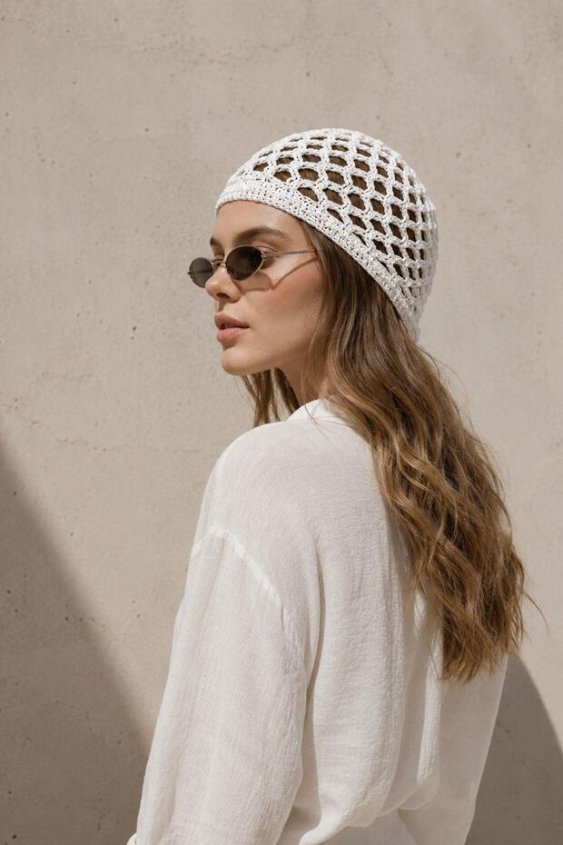 Women's Knitted Beanie White Knitwear Hair Accessory
