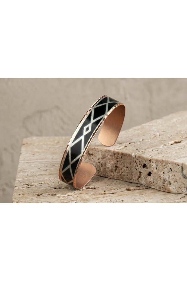 Copper Black Geometric Patterned Adjustable Cuff Bracelet