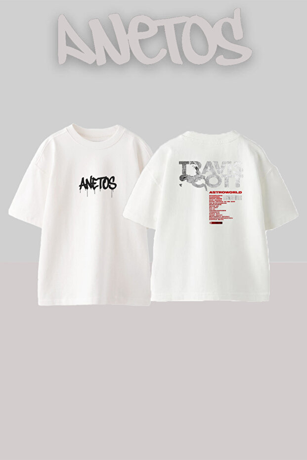 تي شيرت أبيض كبير الحجم مطبوع بتصميم ترافيس سكوت Astroworld_8