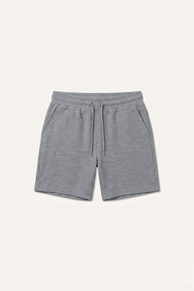 Regular Fit Elastic Tie-Waist Straight Leg Gray Shorts I4858Ax26Sm