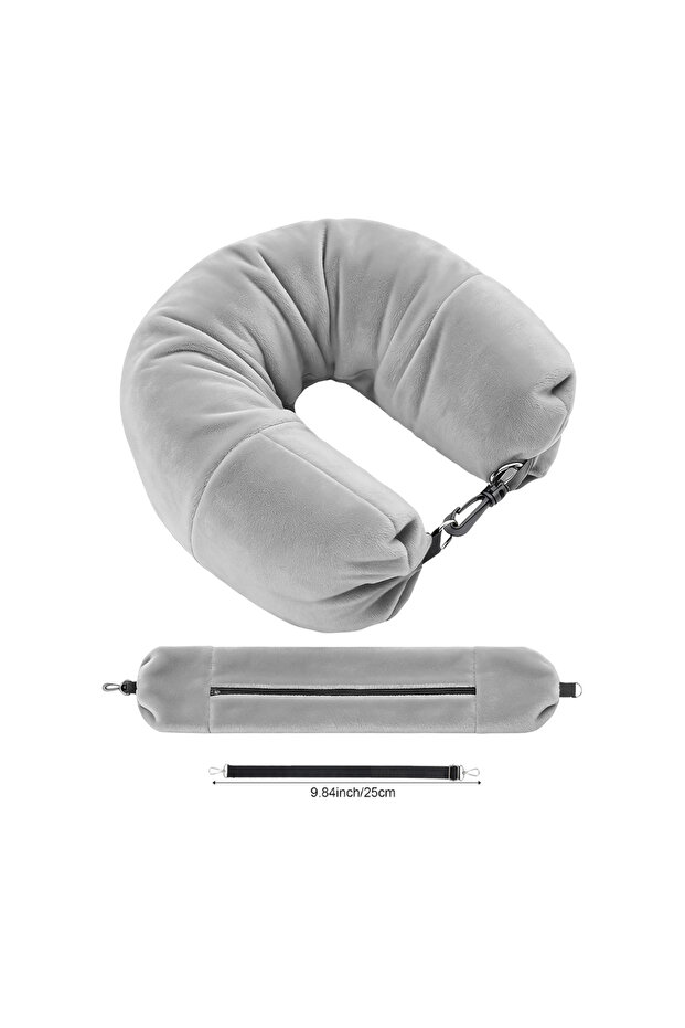 Light Grey Fillable travel neck pillow, can hold clothes, pillowcase storage, Lycra fabric, portable