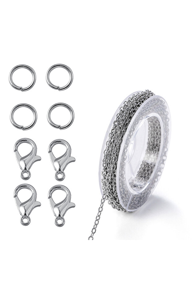 Rhodium 1 Set 3m Iron Cable Chain Connector Link Chains With Jump Rings Lobster Clasps Jewelry Makin