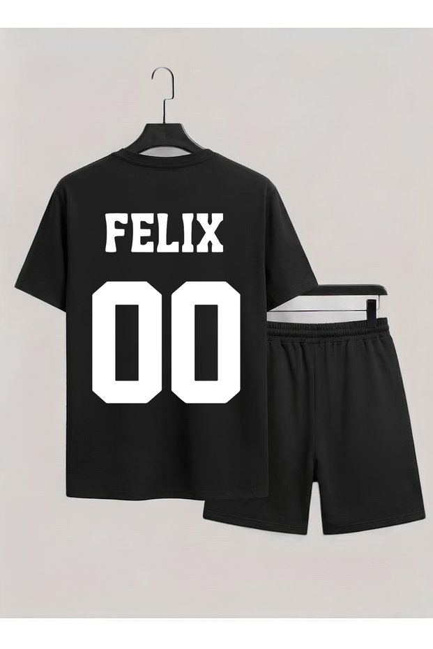 Straykids Felix Printed 100% Cotton Crewneck Children's Tshirt-Shorts K-Pop Dual Set