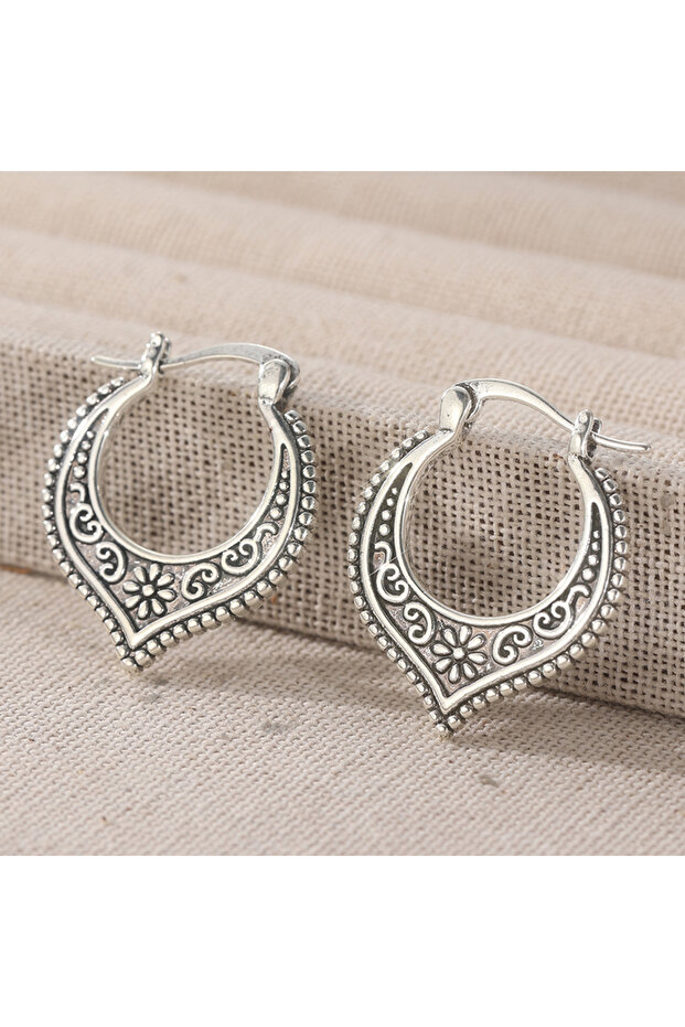 T872-1 Ethnic Style Silver Color Copper Dangle Earrings Women's Geometry Hand Carved Pattern Pendant