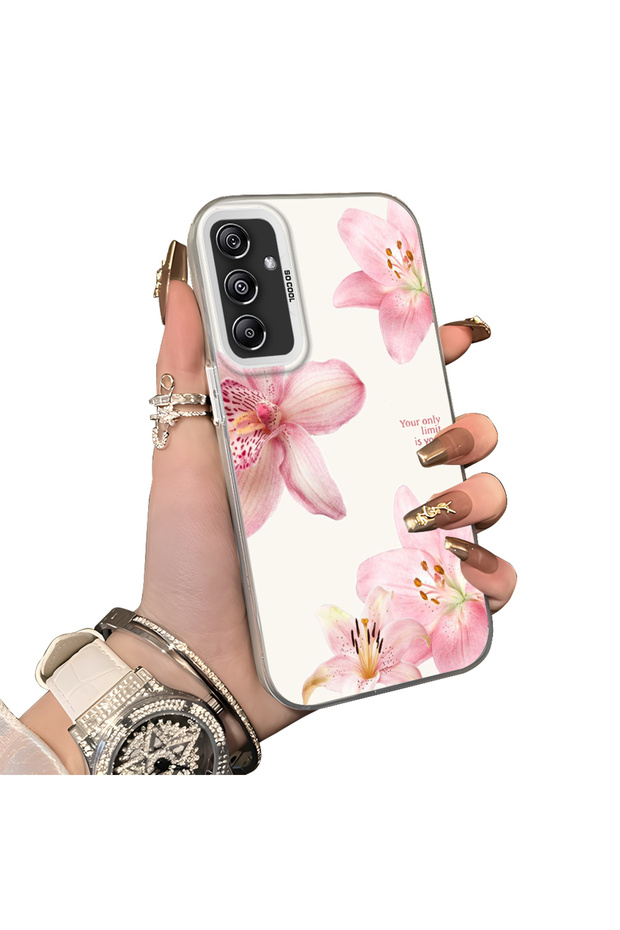 Samsung Galaxy A24 Compatible Silicone Edge Hard Back Case Couple Phone Case with Floral Pattern