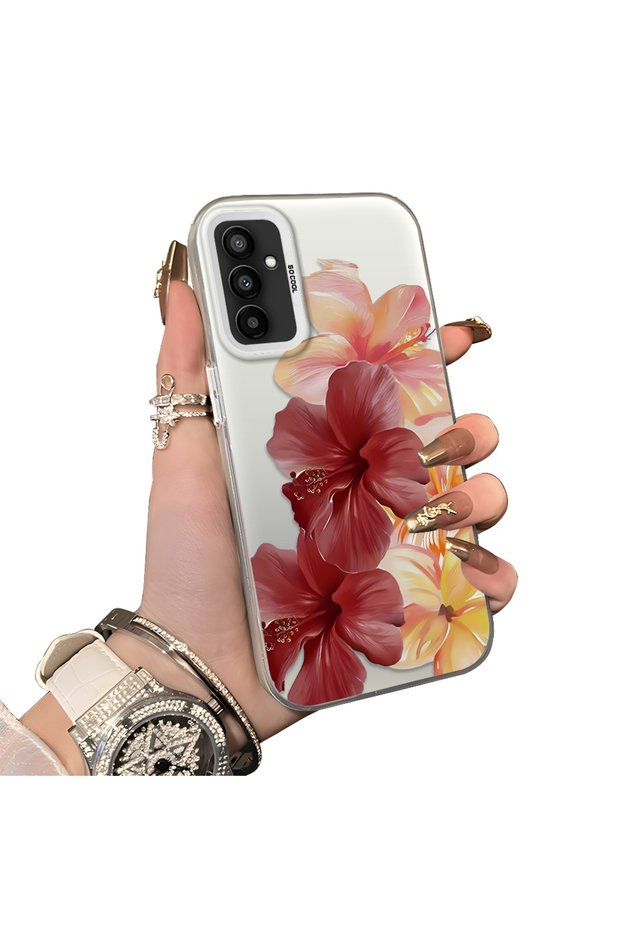 Samsung Galaxy F23 Compatible Silicone Edge Hard Back Case Couple Phone Case with Floral Pattern