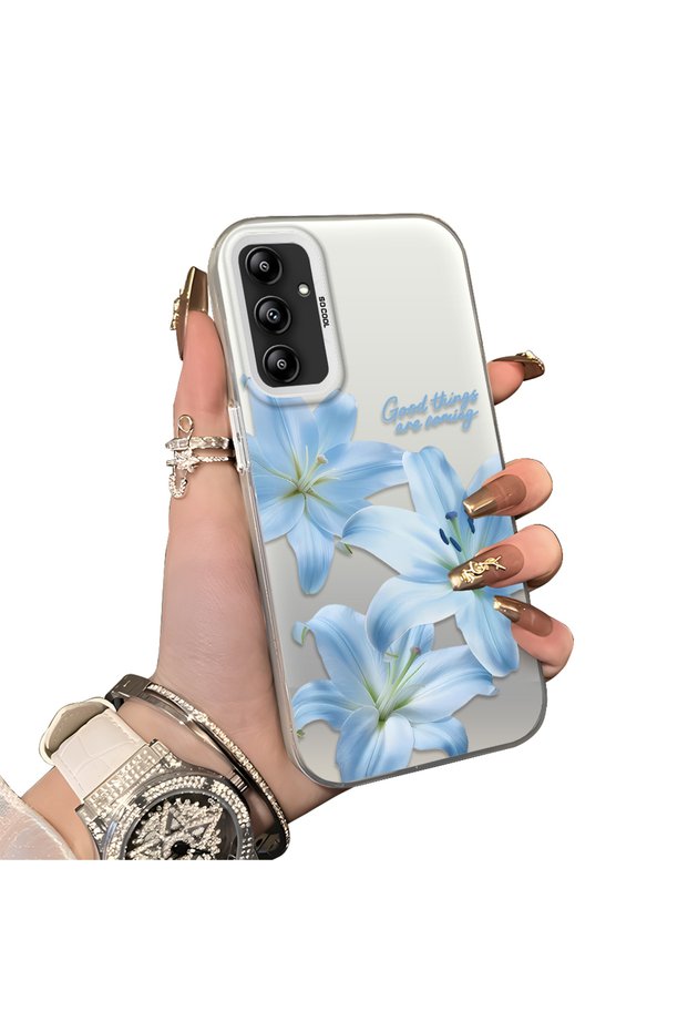 Samsung Galaxy A14 Compatible Silicone Edge Hard Back Case Couple Phone Case with Floral Pattern