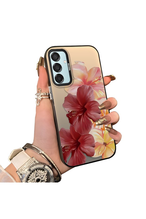 Samsung Galaxy M15 Compatible Silicone Edge Hard Back Case Couple Phone Case with Floral Pattern