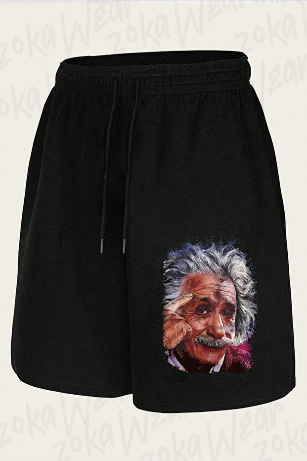 Unisex Albert Einstein Drawing Design Printed Shorts