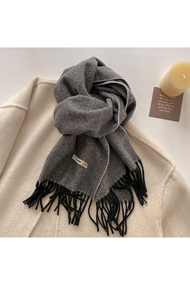 GRAY 2025 New Women's Winter Wool Scarf - Long Warm Cashmere-Like Solid Pashmina Shawl Wrap Hijab Ba