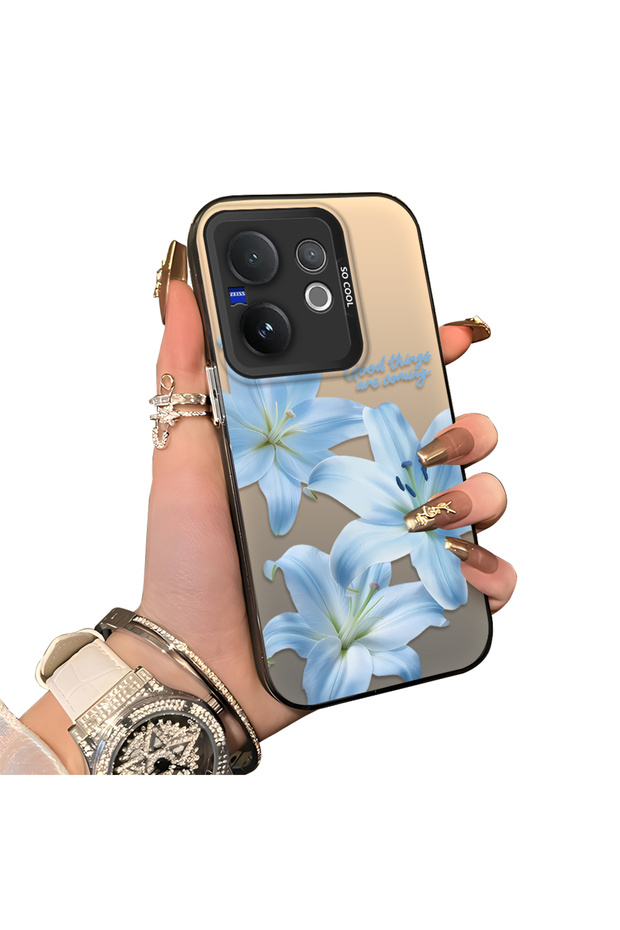 Vivo V60 5g Compatible Silicone Edge Hard Back Case Couple Phone Case with Floral Pattern