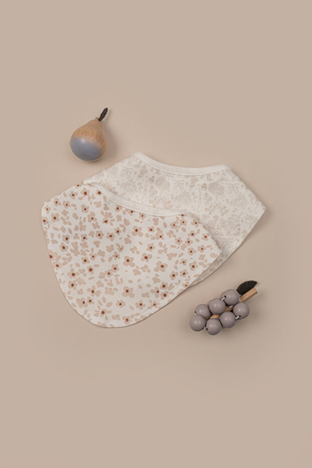 Beige 100% Cotton Baby Bib Set of 2 Absorbent Feeding Bibs for Newborns