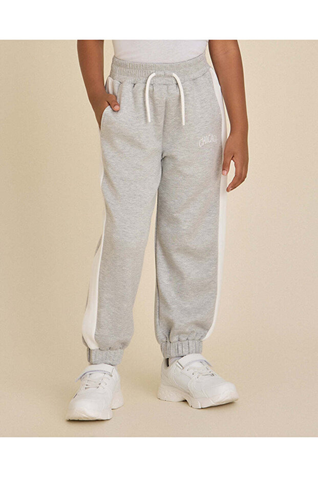Girls Grey Mélange And White Printed Track Pants