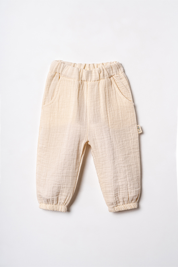 Organic Muslin Fabric Baby Pants with Elastic Cuffs and Waist, Without Booties
