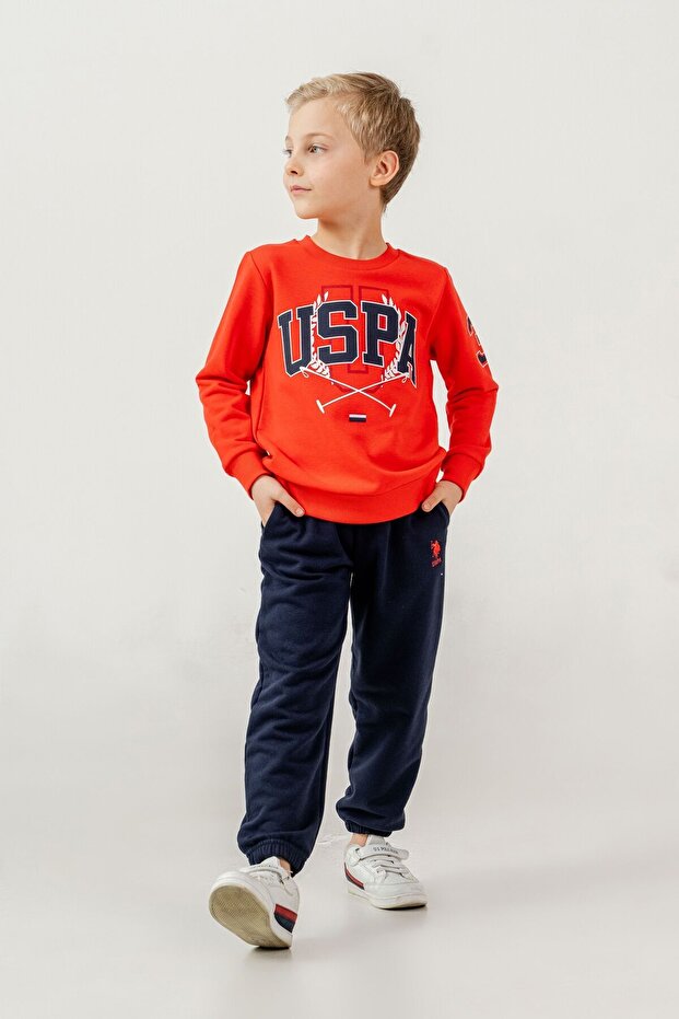 Boy's Printed Red Long Sleeve Tracksuit Set Us2618-C-V2