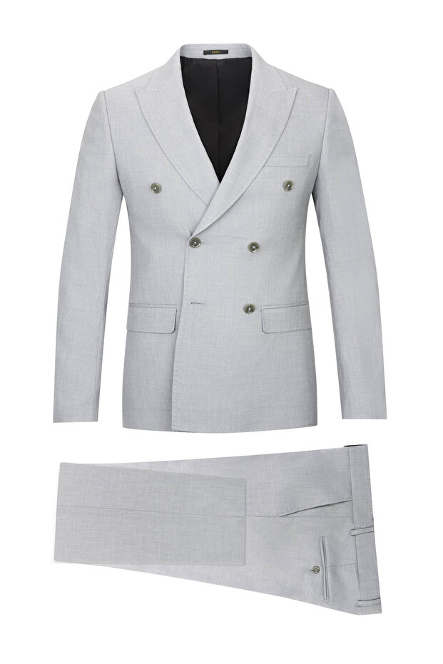 Gray Regular Fit Double Breasted Suit