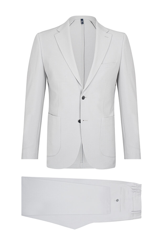 Gray Slim Fit Mono Collar Casual Suit