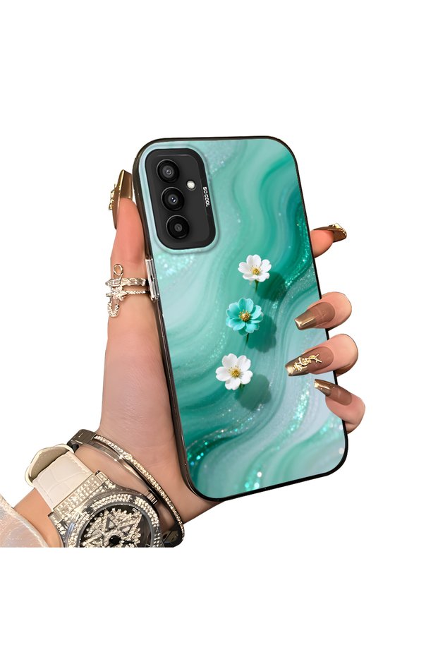Samsung Galaxy F23 Compatible Silicone Edge Hard Back Case Couple Phone Case with Floral Pattern