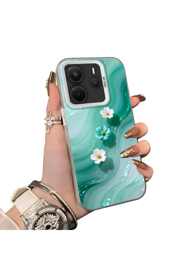 Redmi Note 14 Compatible Silicone Edge Hard Back Case Couple Phone Case with Floral Pattern