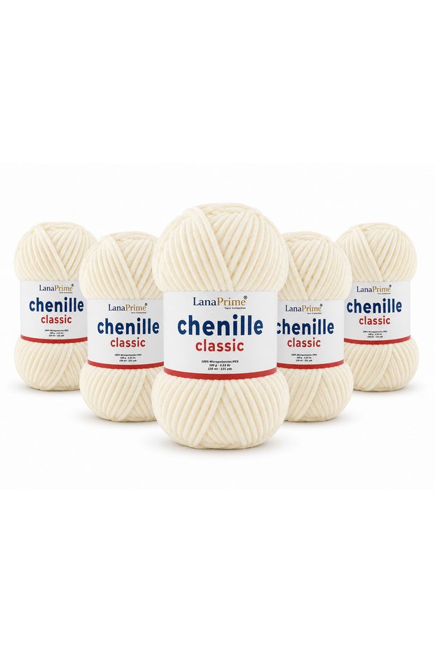 Chenille Velvet Yarn (Chenille Classic) Amigurumi Yarn - 5 Yumak - 506 Cream