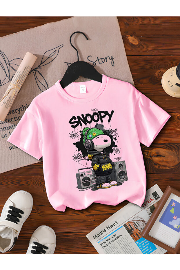 Snoopy New Season Printed Circular Neck Cotton Short Sleeve Children's Tshirt