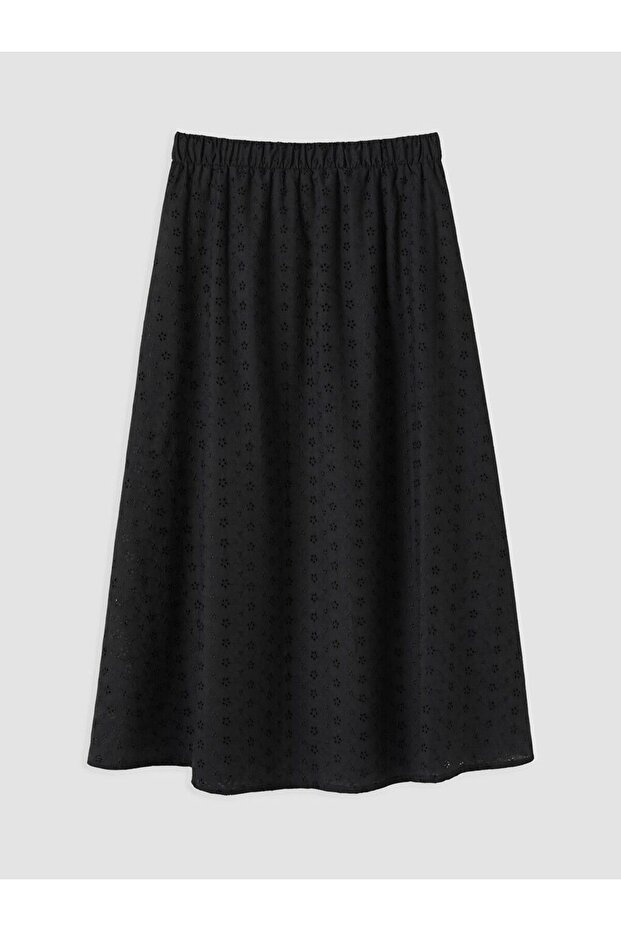 Black Plus Size Brode Skirt with Elastic Waist