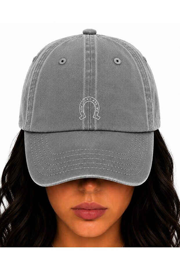 How Lucky Are We (How Lucky We Are) Written Embroidered Vintage Washed Cap Hat