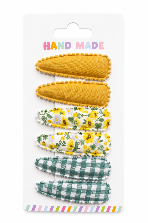 Patterned Fabric Snap Buckle Set of 6 Yellow