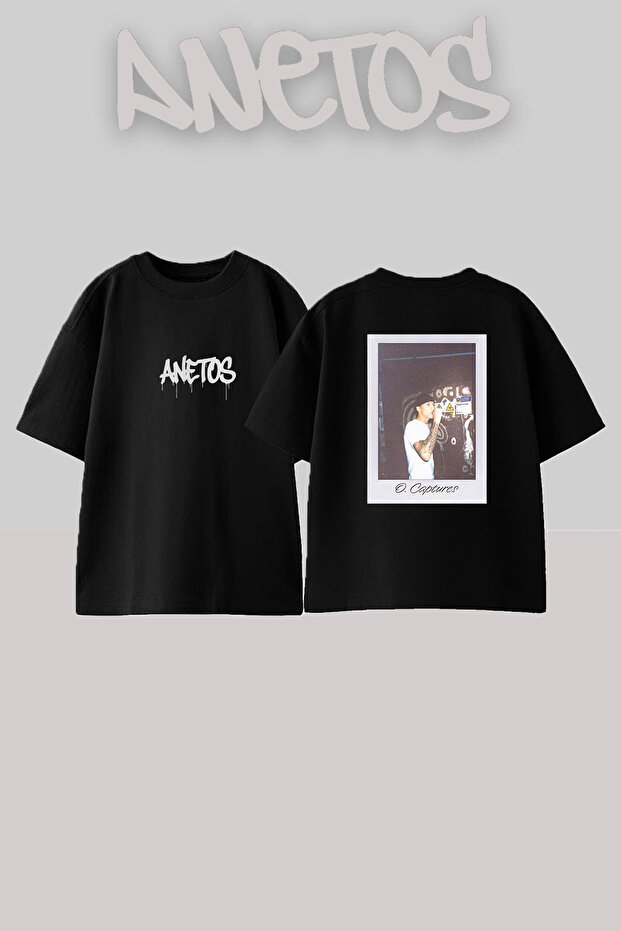 Tattooed Man Design Printed Unisex Oversize Black Tshirt