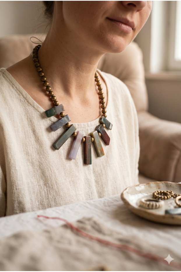 Handmade Stick Indian Agate Natural Stone Special Design Necklace