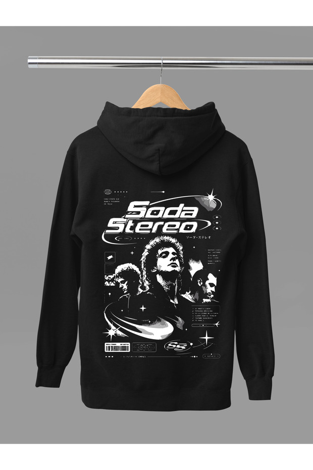 Soda Stereo Printed Cotton Long Sleeved 3-Yarn Hooded Rock Sweatshirt