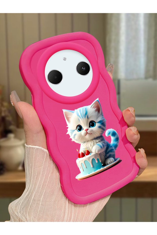 Redmi A3 Pro Compatible Case Camera Protector Red Silicone Couple Phone Case Cat Pattern