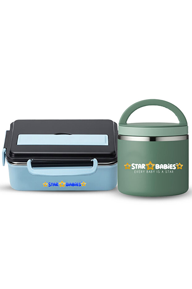 - Stainless steel lunch box with food jar .