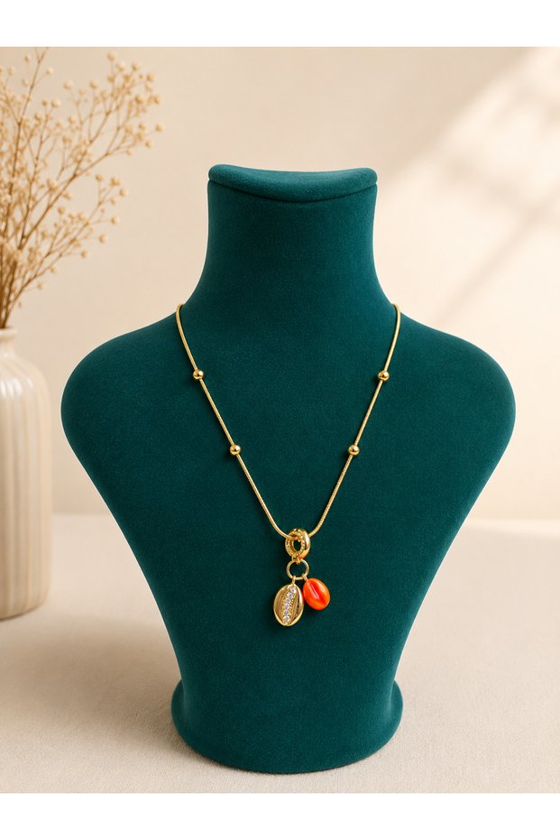Orange Charm Detailed Gold Color Women's Necklace