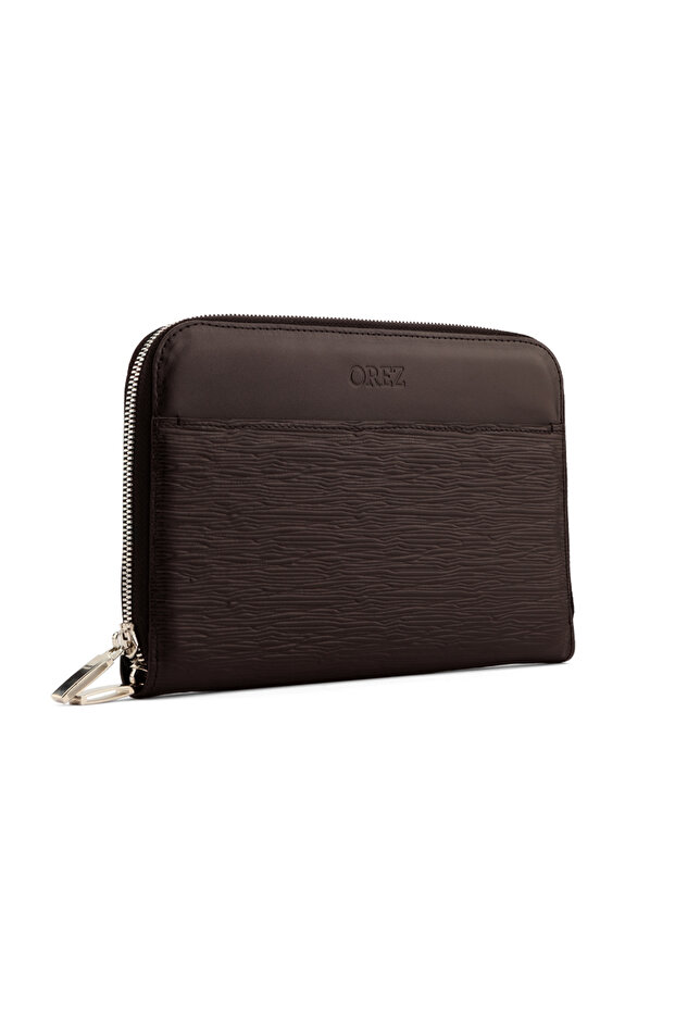 Philip Unisex Genuine Leather Zip-Around Wallet with Multiple Card Slots, Cash Compartments, ID Window and Silver-Tone Zipper – Black / Brown