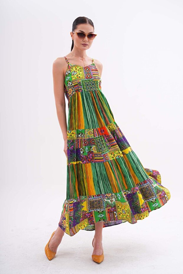 Women's Ethnic Patterned Strap Dress