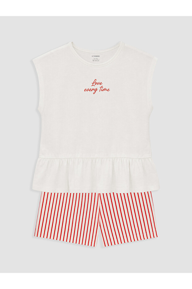 Ecru Printed Girls' Shorts Set