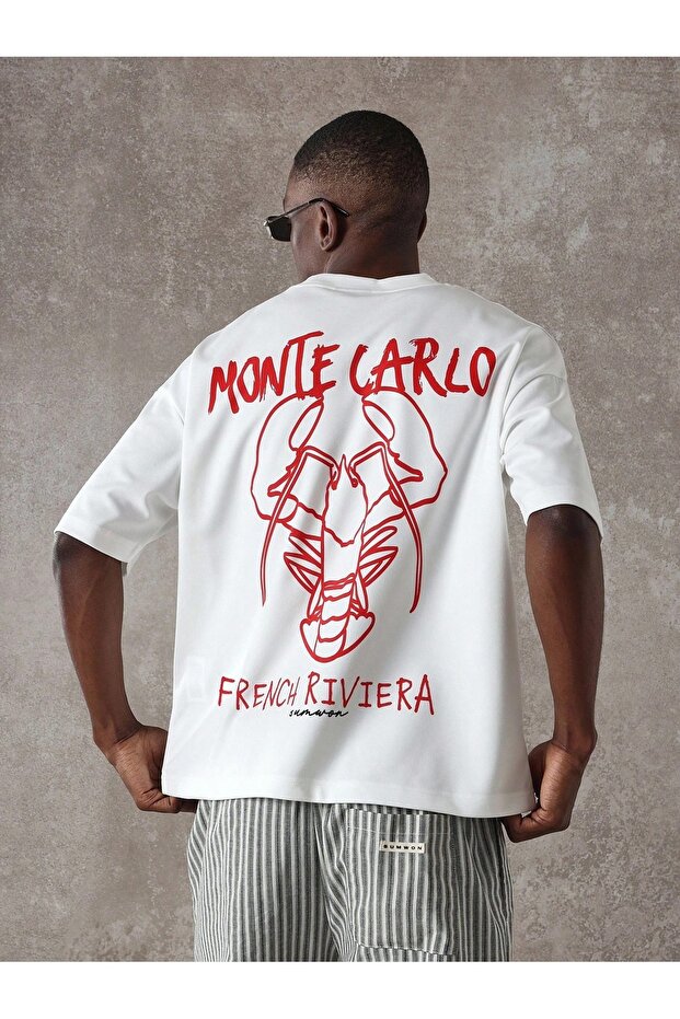 Monte Carlo Printed White Oversize Unisex T-Shirt Basic Comfortable Fit Daily Tshirt