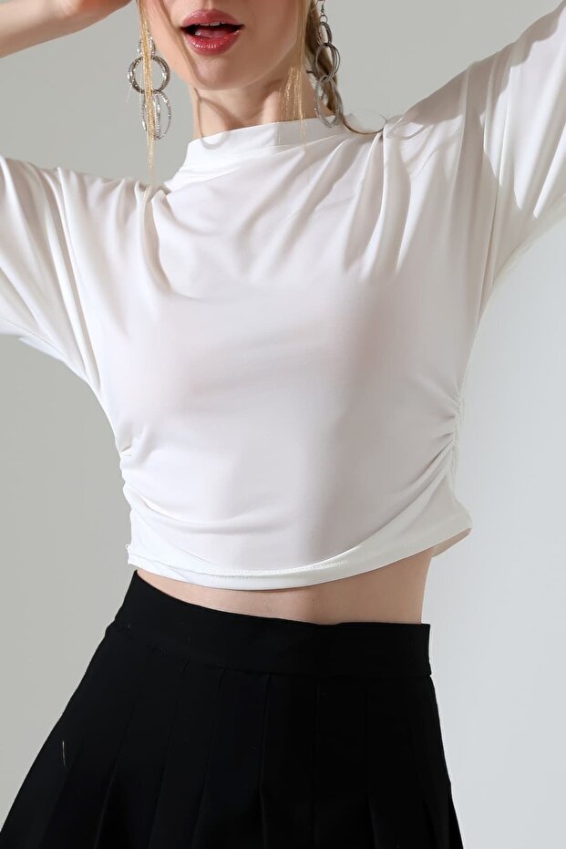 Women's Sandy Side Gathered Short Sleeve Blouse