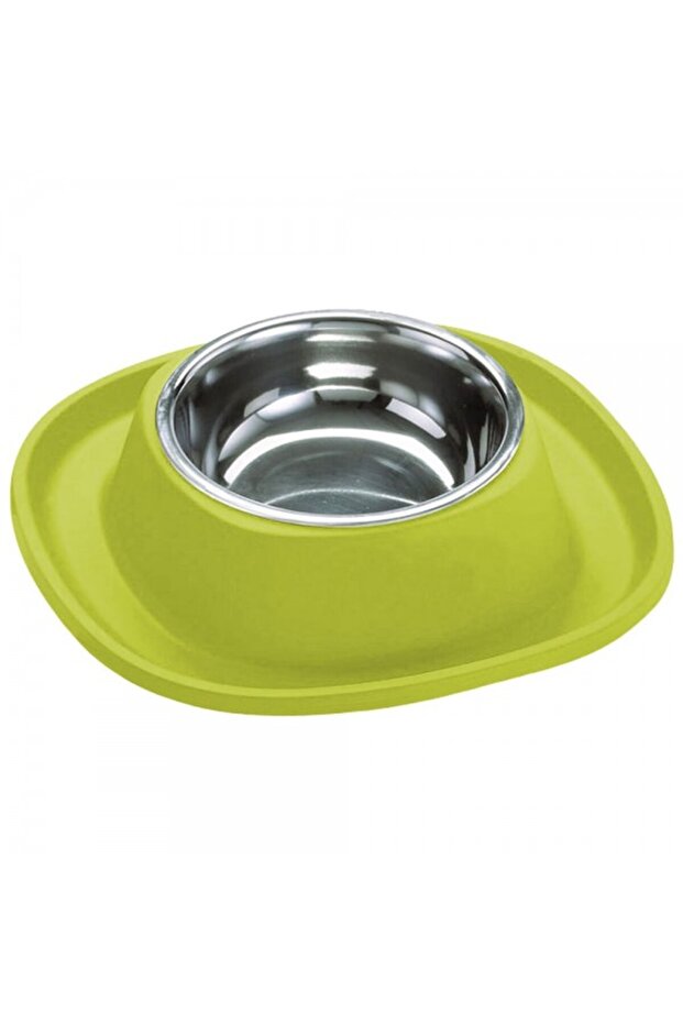 Soft Touch Stainless Steel Single Bowl Large Lime Green – 600ml Non-Slip Durable Pet Feedi