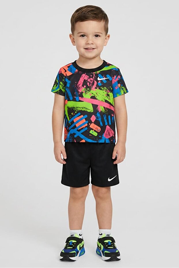 Toddlers Boy 2 Pcs Allover Print T-Shirt And Shorts Set, Multicolor
