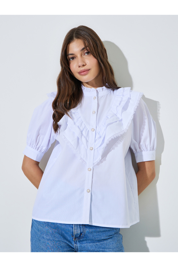White Ruffled Lace Trim Blouse